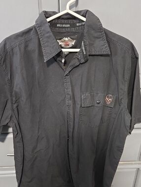 Harley-Davidson Black Short-Sleeve Button-Down with Skull Chest Patch